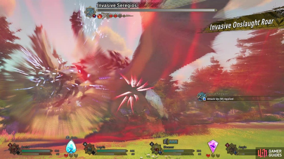 Survive the first two round and on the third Invasive Seregios will start using &ldquo;Invasive Onslaught Roar&rdquo;. Pay attention to the color of the aura during the roar,