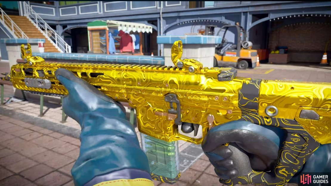 Here&rsquo;s the Golden Damascus in action from the Warzone Camo Masteries in Black Ops 7. Image via Gamer Guides . Activision.
