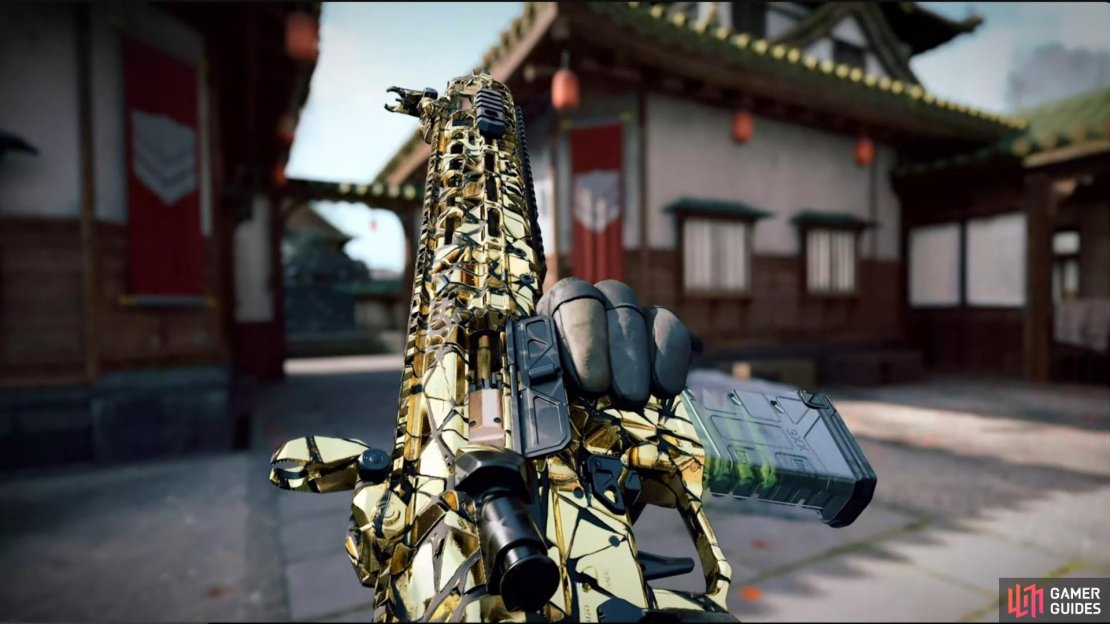Shattered Gold is the first Multiplayer Mastery Camo in Black Ops 7. Image via Gamer Guides / Activision.