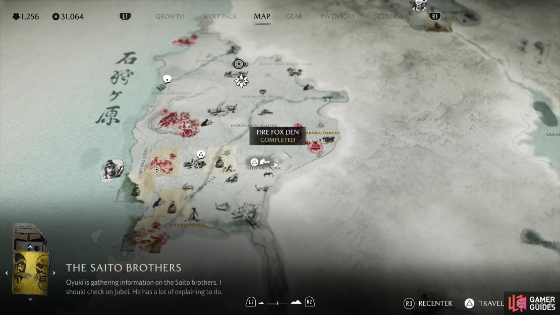 The location of the Fire Fox Den on the map.