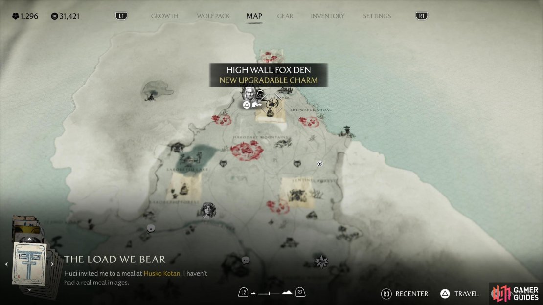 The location of the High wall Fox Den on the map,