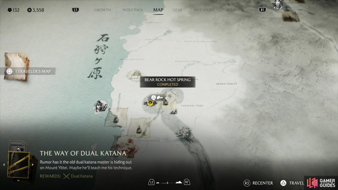 The location of the Bear Rock hot spring on the map.
