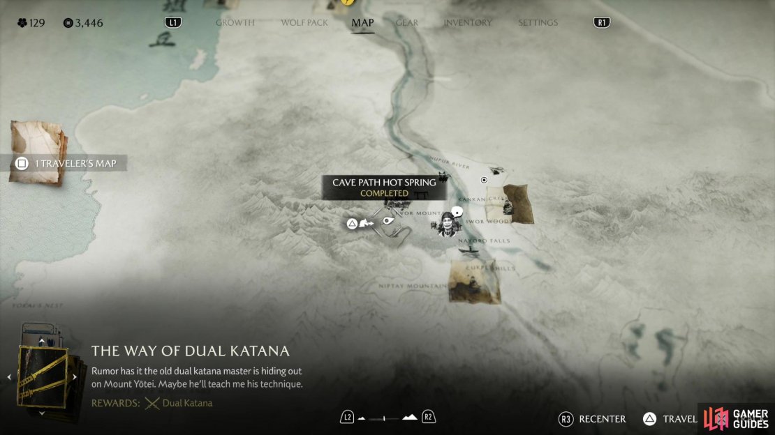 The location of the Cave Path hot spring on the map.