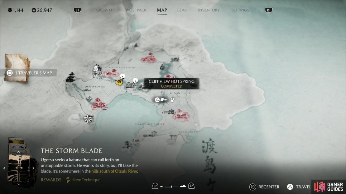 The location of the “Cliff View” hot spring on the map.
