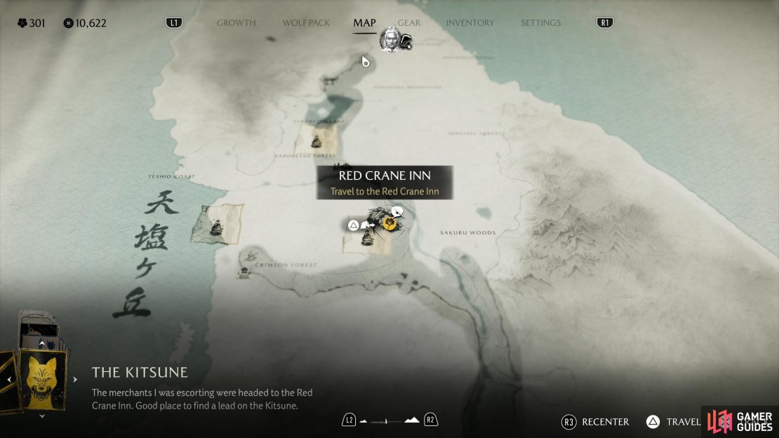 The Red Crane Inn is along the Teshio River, along the southern edge of the Teshio Ridge region. You’ll spot it with your spyglass as part of the quest “The Kitsune”.