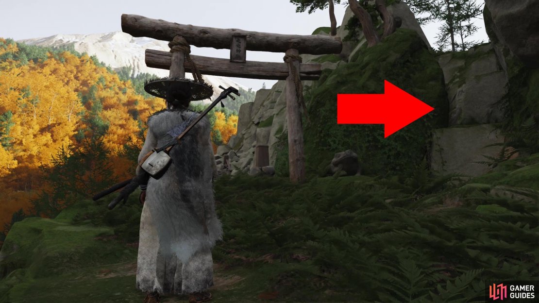 Head to a Torii, which leads to a dead end - climb some cliffs to the right,