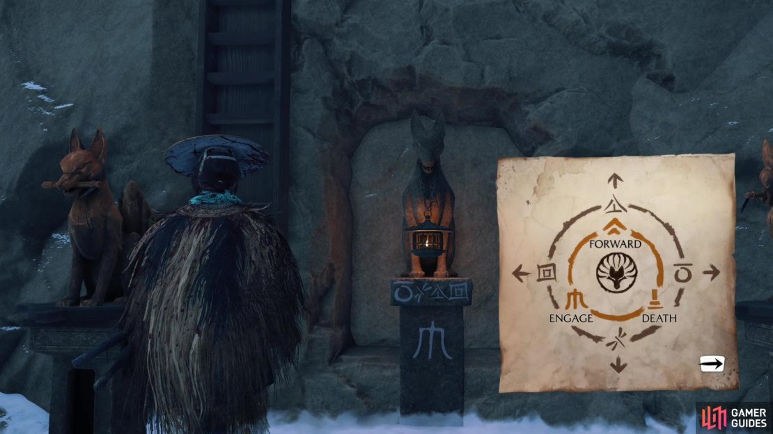 Rotate the statues until the match the facing of the symbols under them,