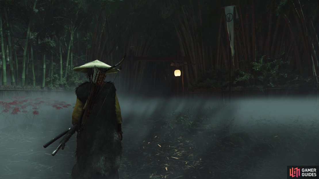 Look for a lantern outside the bamboo forest maze,
