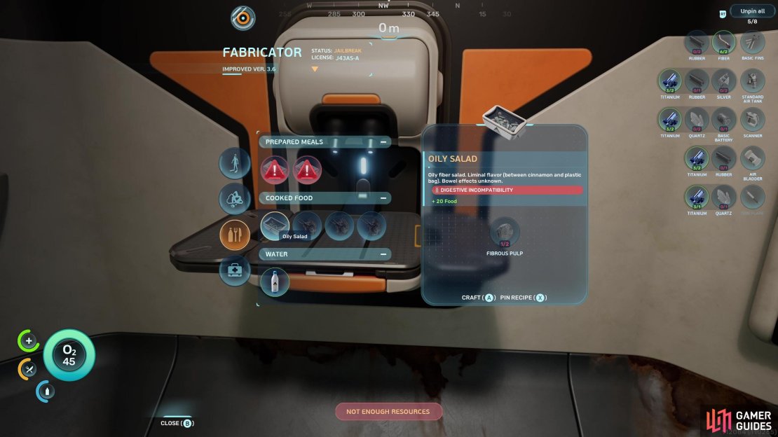Early game, any food made out of local materials will be incompatible with your digestive system.