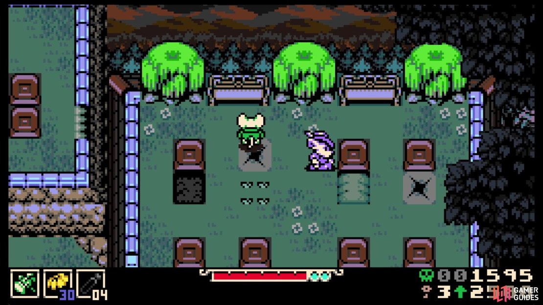 The graveyard here has four holes to dive into, but go in this one first.