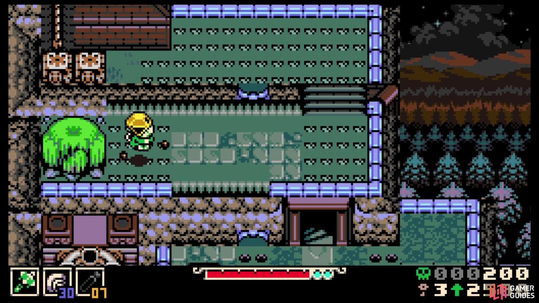 After coming out of the Crypt, you can dig in this spot for a Bonestone Gem.