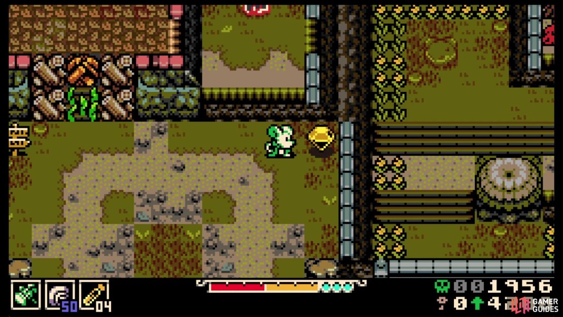 After dropping down from the bridge, clear the area and open the chest for a Bonestone Gem.