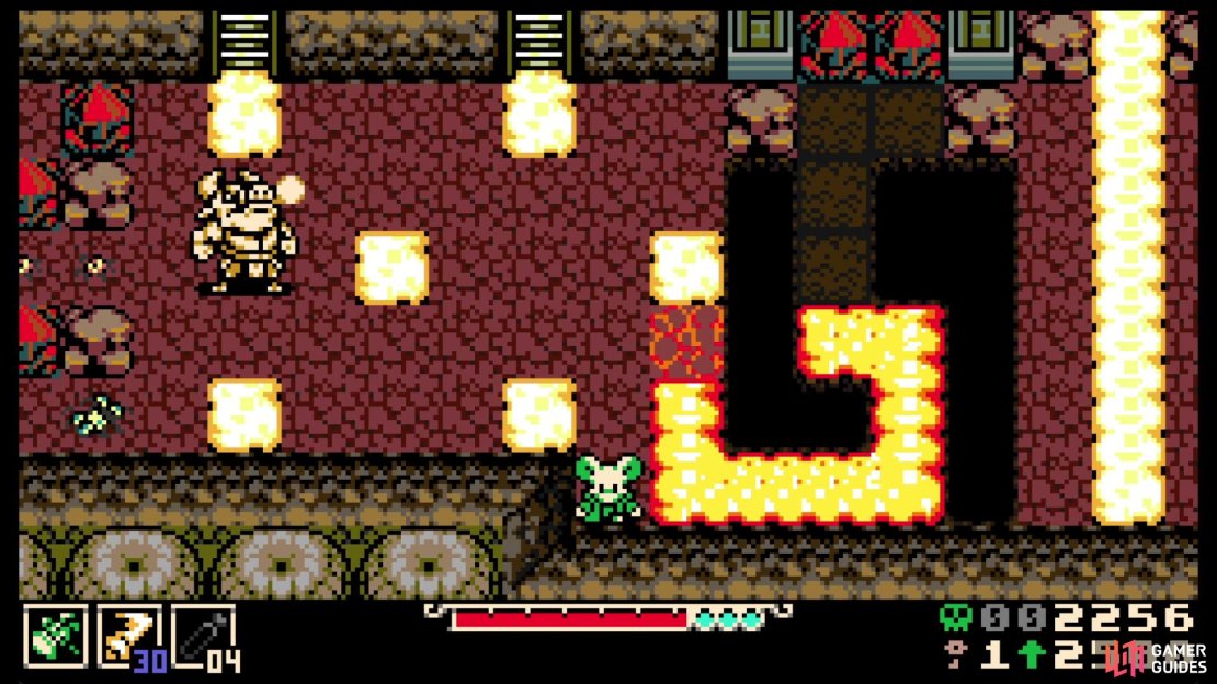 Lead the way from the lava to the red gems, which will destroy them.