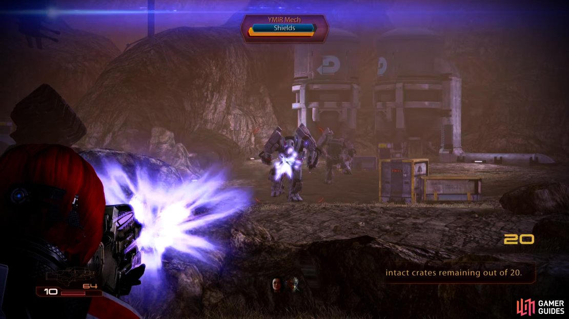 Take potshots at two YMIR Mechs to draw their attention away from the crates,