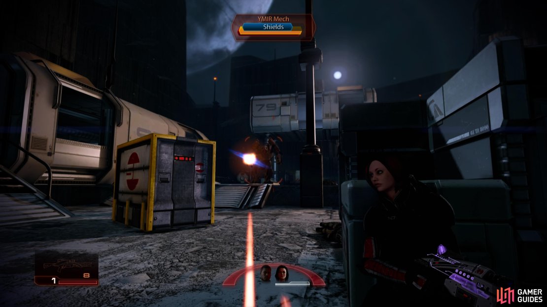 The YMIR Mech will primarily attack with its machinegun arm,