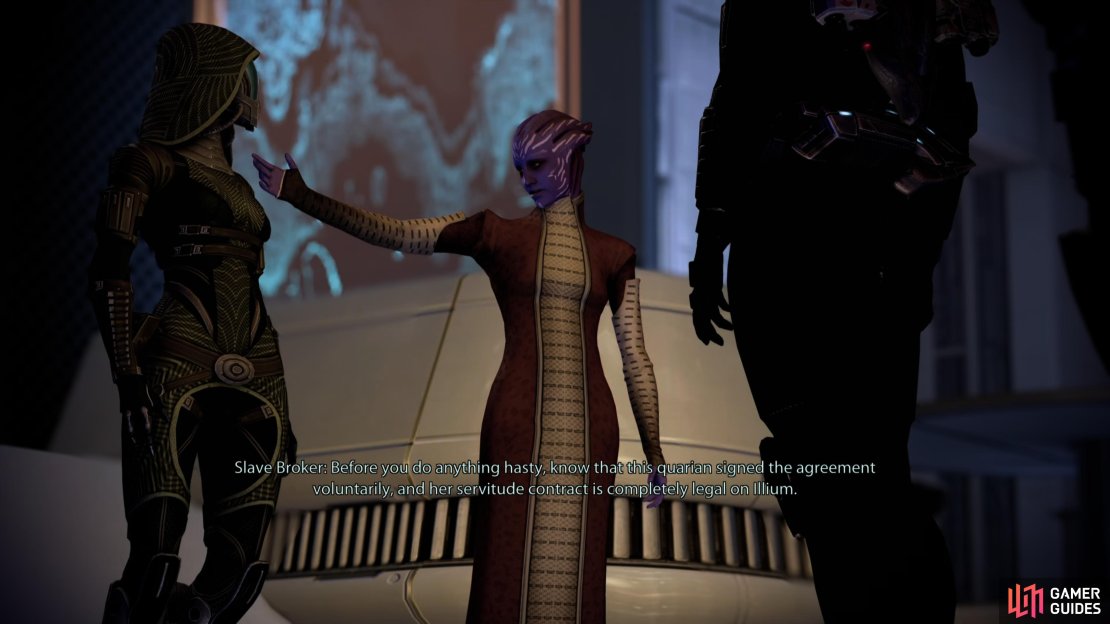 After dealing with Conrad, return to Eternity Bar to find a slaver in a bit of a bind.