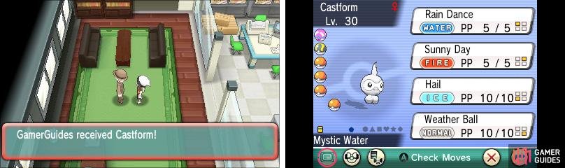 Castform has different appearances depending on the weather.