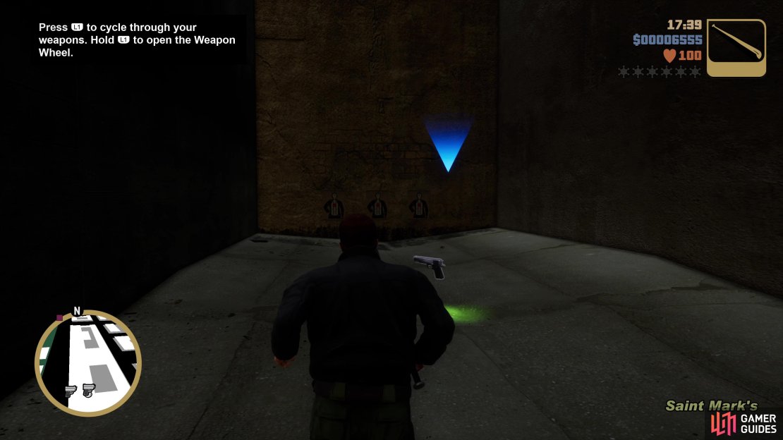 Head to the back of the ammunitions store to find a Pistol 
