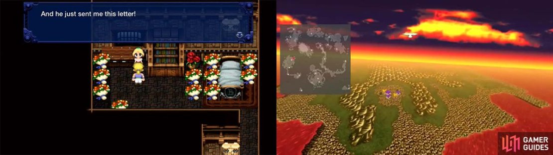 Talk to the girl in this house to learn more about the flowers and Cyan&rsquo;s whereabouts. Speak to the carrier pigeon outside to have it fly off to Zozo.