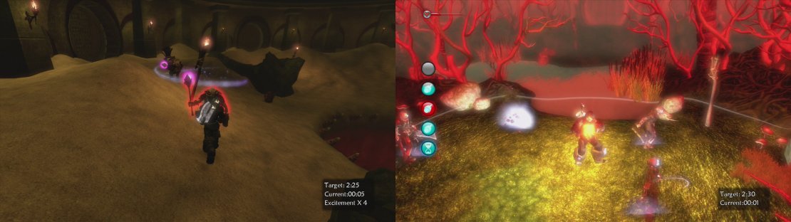 Round 3 has more hobbes for you (left), kick them into the central pit for a few quick kills! Round 4 will see you get swamped by hollowmen, in a &hellip;swamp.