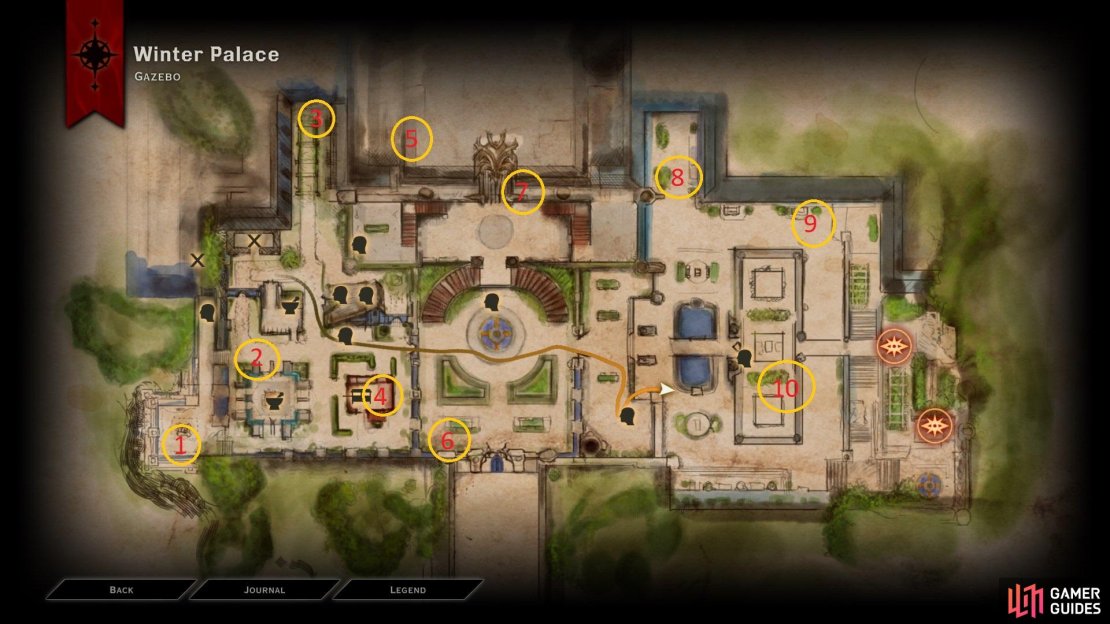 Map of numbered bone locations. Refer to the proceeding images to see their visual in game.