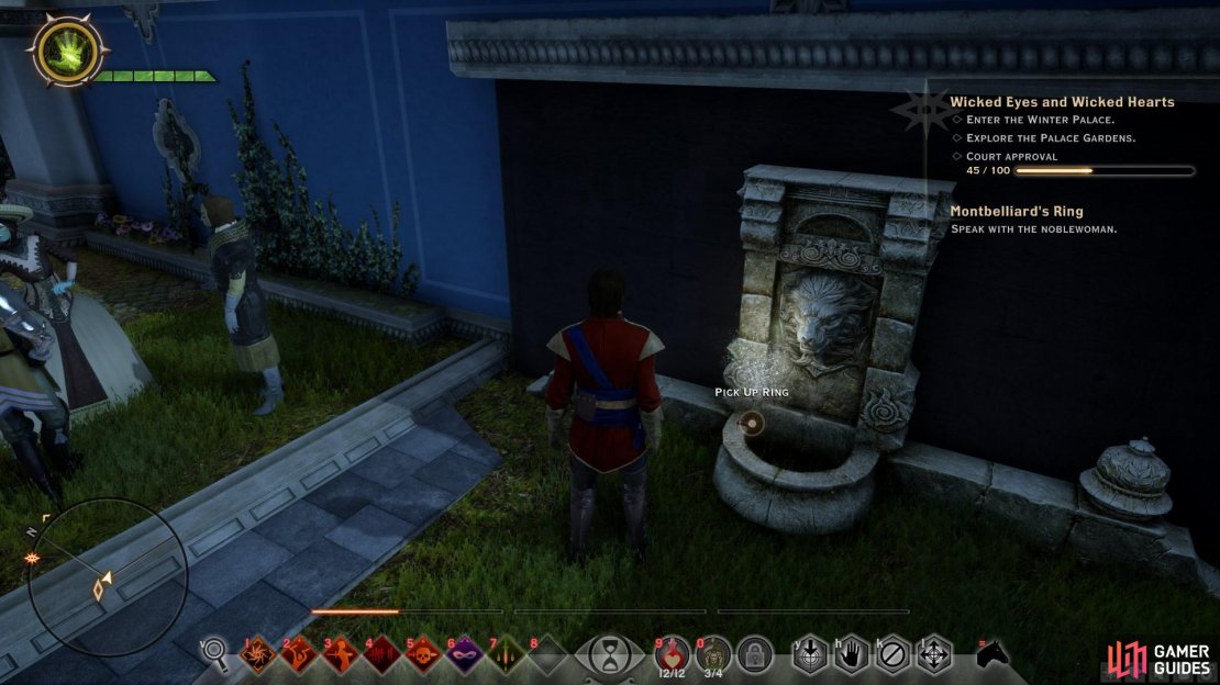 Pick up the ring from the fountain in the south eastern corner.