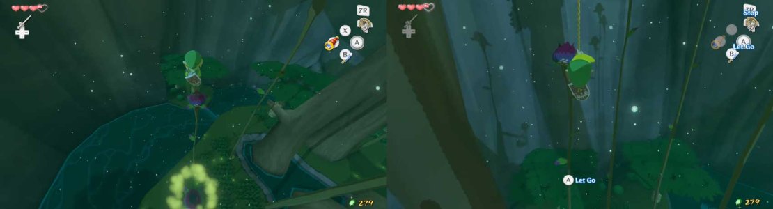 Now, use the Control Stick to change the viewing angle so that a green vine is in the center of the screen. Hold the Control Stick forward. If you haven&rsquo;t gotten the correct angle yet, DON&rsquo;T touch the Control Stick - this will let you fall back into the Bud.