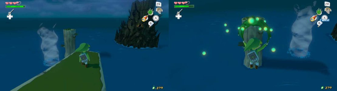 You&rsquo;ll emerge outside, a fair distance above the sea. Just across from you, you can see the Forbidden Forest. However, the entrance is higher than your current position. What you are going to do is switch the wind to the south west via the Wind&rsquo;s Requiem and fly to that small island at the left.