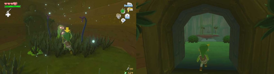 Although the effect can be tough to see initially, the Grabbing Hands actually invade Link&rsquo;s body and take his magic power! And, no matter how many times you cut them down, they ALWAYS GROW BACK! Defeat the Green Chuchus as fast as possible - if at all - and go thorugh the door.