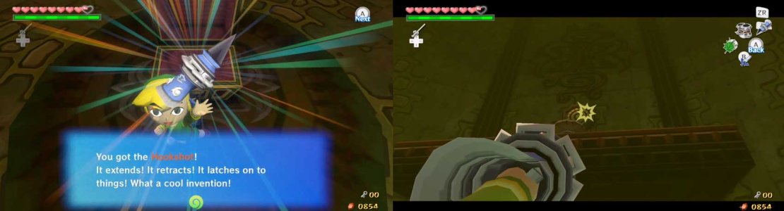 After the Wizzrobe and its summoned minions are dead, a chest will appear in the middle of the room. Open it to receive the Hookshot.