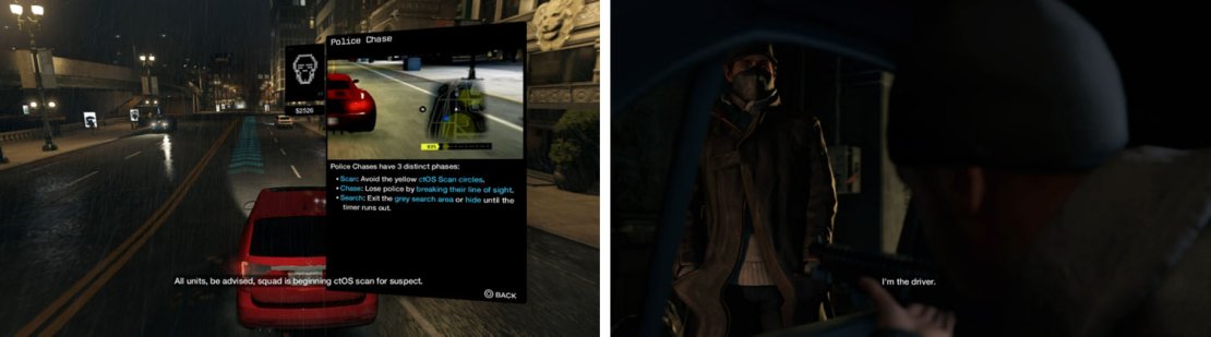 Avoid the police scans (left) and pick up Jordi&rsquo;s fixer friend (right).