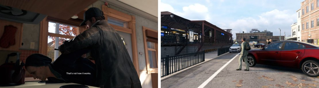 Head to Nicky&rsquo;s and beat Damien up for information (left) and then head to the L-train station to catch up with Jackson (right).