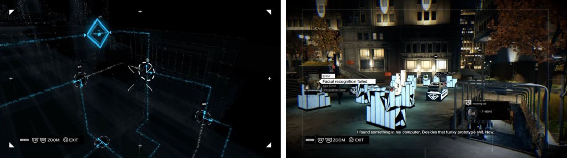 Hack into Defalt&rsquo;s apartment (left) and then help Kenney escape the Fixers (right).