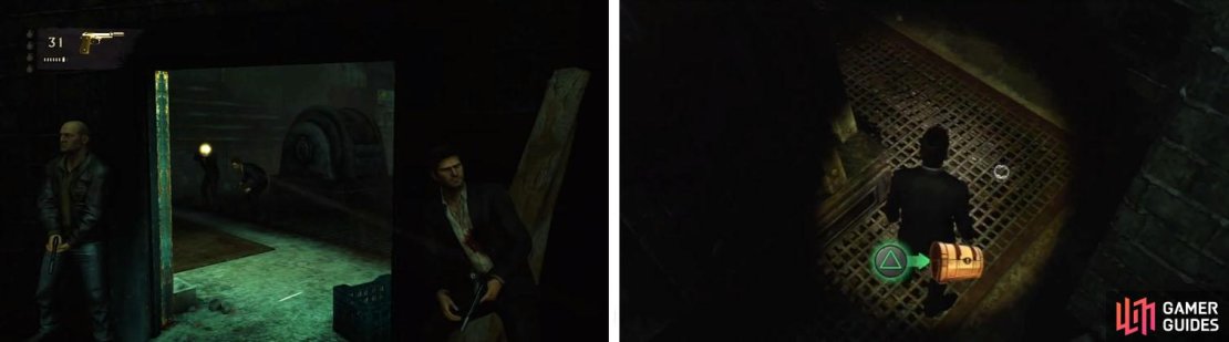 Take care of Marlowe&rsquo;s men (left) and then grab the treasure on the floor (right).