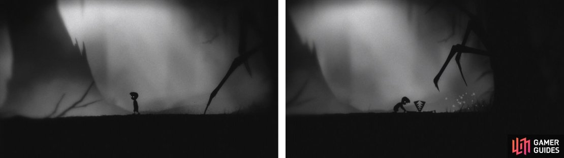 Dodge the spider&rsquo;s leg attacks until a bear trap falls from a nearby tree, and then move the bear trap under the spider to injure it (right).