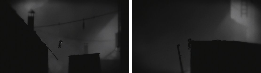 Jump the gap (left) and then climb the downpipe on the right wall (right).