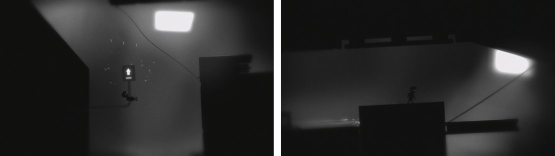 Jump and hit the gravity panel to the right (left). Hit the magnet switch in front of the turret when it is safe to do so to access the next area (right).