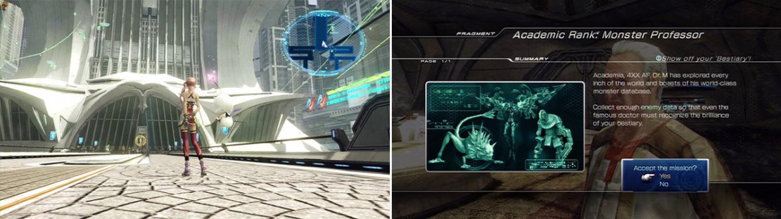 Academia&rsquo;s HQ (left). Monster Professor quest description (right).