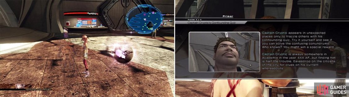 Captain Cryptic&rsquo;s first location (left). Captain Cryptic&rsquo;s Confounding Quiz. This quest is evil. EVIL! (right)