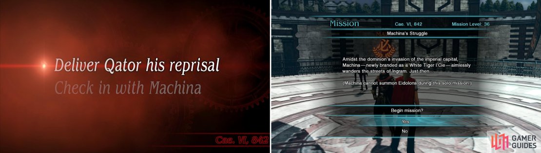 Select &ldquo;Check in with Machina&rdquo; to start this mission.