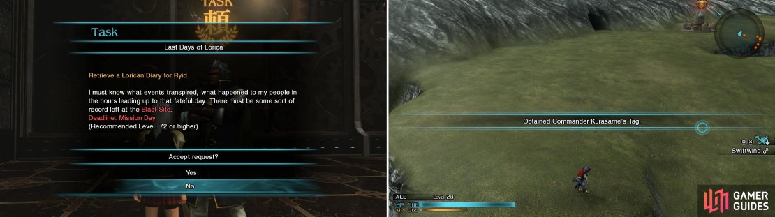 A lot of these quests require you to be a high level (left). You can find the Knowing Tag near Lady Caetuna&rsquo;s l&rsquo;Cie crystal (right).