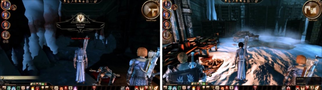 Find the Adventurer and examine the corpse for an update to &ldquo;Unbound&rdquo;. Further in is a scroll pile which begins &ldquo;Forgotten Verses&rdquo;.