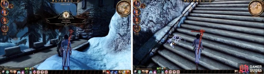Examine this statue to start the quest &ldquo;Ancient History&rdquo;. Don&rsquo;t forget to examine the corpse on the steps for some good items.
