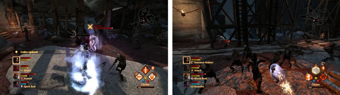Take out decimus and his crew (left) and fight off the undead on your way out (right).