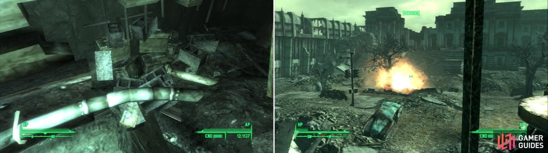 The stash in the sewers is well-hidden, but worth looking for (left). Take control of the Talon Company&rsquo;s position and rain death upon your foes with the captured artillery (right).