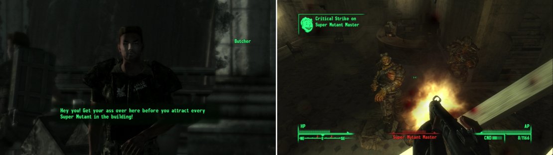 Reach the roof to find the remaining Reilly&rsquo;s Rangers (left). After repairing the elevator, ride down and fight your way out of the Statesman Hotel (right).