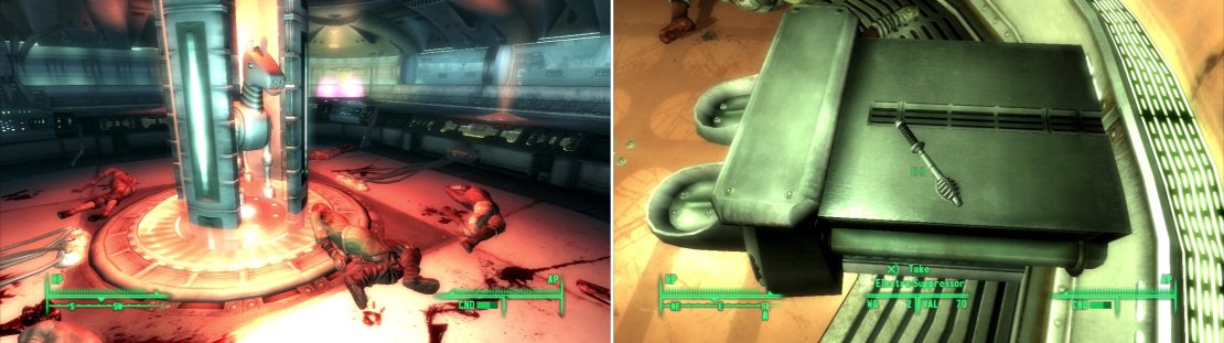 I don&rsquo;t know what happened here, and I don&rsquo;t want to know (left). The Electro-Suppressor is a faster alternative to the Shock Baton (right).