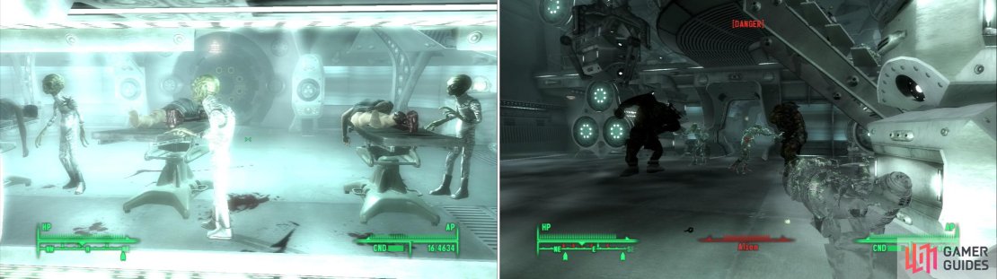 Some Aliens dissect Elliott Tercorien&rsquo;s squad (left). Unleash some Super Mutant Overlords from cyrogenic storage to keep the Aliens busy (right).