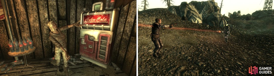 Sierra definitely likes her Nuka-Cola (left). Ronald Laren, despite how tough he acts, isn&rsquo;t up to the challenges the Wasteland presents (right)