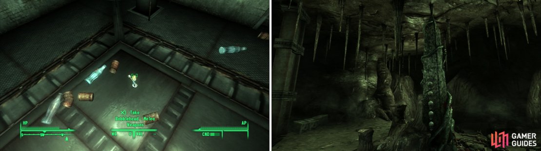 In the depths of the Dunwich Building awaits the Bobblehead - Melee Weapons (left). If I were a betting man, I&rsquo;d guess that this macabre obelisk (right) had something to do with the evil that permeates this place&hellip;